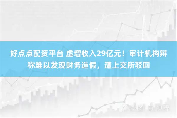 好点点配资平台 虚增收入29亿元！审计机构辩称难以发现财务造假，遭上交所驳回